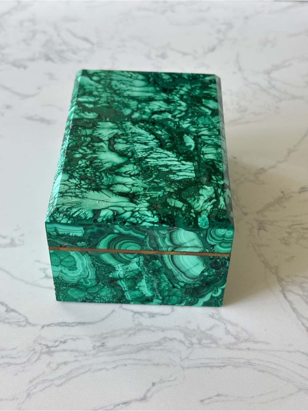 Vintage Malachite Stone Handcrafted Trinket Box - Picture 4 of 13